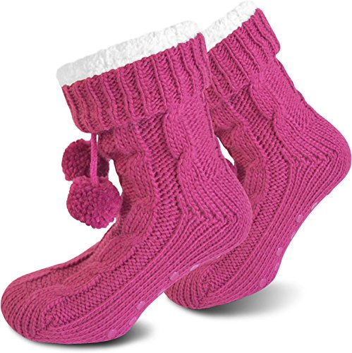 Damen Winter Hausschuhe mit Bommeln und Plüsch Farbe Magenta Pink Größe 36-40 von normani