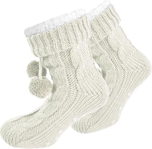 Damen Winter Hausschuhe mit Bommeln und Plüsch Farbe Wollweiß Größe 36-40 von normani