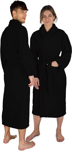 Damen und Herren Frottee Baumwoll Bademantel - Saunamantel aus extra Dicker Baumwolle 450 g/m² - wadenlanger Morgenmantel Farbe Nachtschwarz Größe 4XL von normani