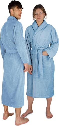 Damen und Herren Frottee Baumwoll Bademantel - Saunamantel aus extra Dicker Baumwolle 450 g/m² - wadenlanger Morgenmantel Farbe Azurblau Größe L von normani