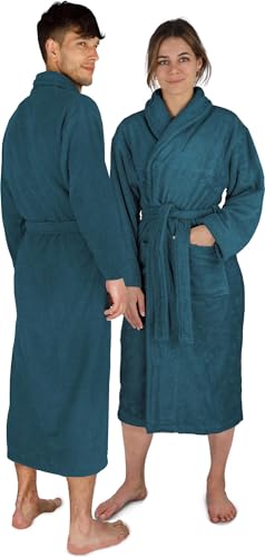 Damen und Herren Frottee Baumwoll Bademantel - Saunamantel aus extra Dicker Baumwolle 450 g/m² - wadenlanger Morgenmantel Farbe Dunkelblau Größe 6XL von normani