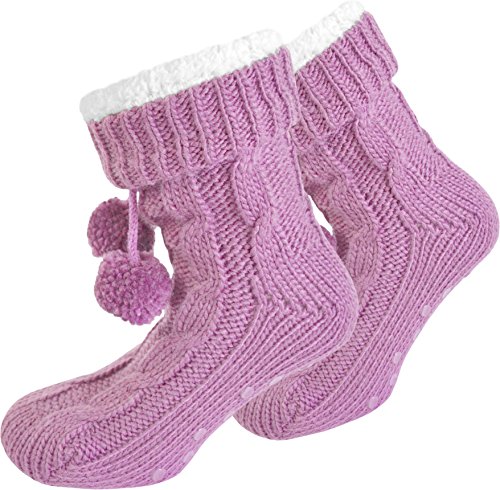 Dicke Winter Hausschuhe mit Bommeln und Plüsch Farbe Pink Größe 40/44 von normani