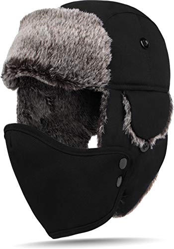 Fliegermütze Wintermütze Fellmütze Uschanka Russian Style (M-XL) Farbe Dunkelschwarz Größe 3XL von normani