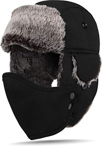 Fliegermütze Wintermütze Fellmütze Uschanka Russian Style (M-XL) Farbe Dunkelschwarz Größe XL von normani