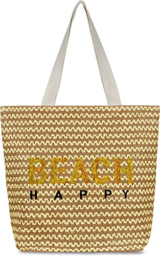 Große XXL Strandtasche - Sommer Umhängetasche mit Henkeln, großem Hauptfach und Innenfach mit Reißverschluss 23 Liter Volumen Farbe Gelb von normani