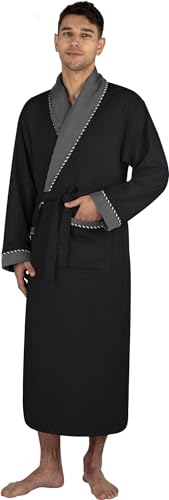 Herren Bademantel leichter Morgenmantel für Männer aus Waffelpique 100% Bambusviskose mit Geschenkkarton - in Europa hergestellt Farbe Schwarz Größe S/M von normani