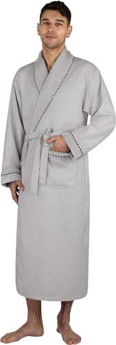 Herren Bademantel leichter Morgenmantel für Männer aus Waffelpique 100% Bambusviskose mit Geschenkkarton - in Europa hergestellt Farbe Weiß Größe L/XL von normani