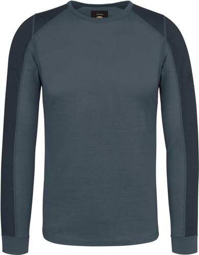 Herren Merino Oberteil Sommer Langarm Shirt Pullover leichtes Outdoor Shirt - Rundhalsausschnitt Funktionsoberteil 100% RWS Merinowolle Farbe Anthrazit Größe S von normani