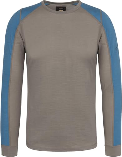 Herren Merino Oberteil Sommer Langarm Shirt Pullover leichtes Outdoor Shirt - Rundhalsausschnitt Funktionsoberteil 100% RWS Merinowolle Farbe Khaki Größe XL von normani