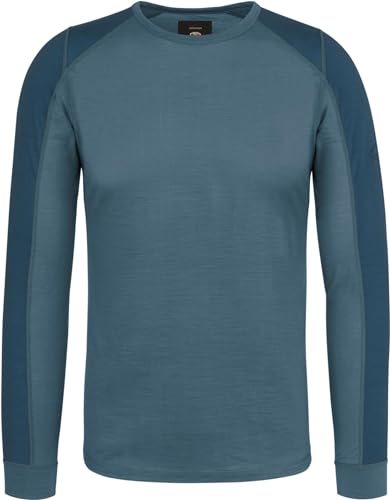 Herren Merino Oberteil Sommer Langarm Shirt Pullover leichtes Outdoor Shirt - Rundhalsausschnitt Funktionsoberteil 100% RWS Merinowolle Farbe Navy Größe XXL von normani