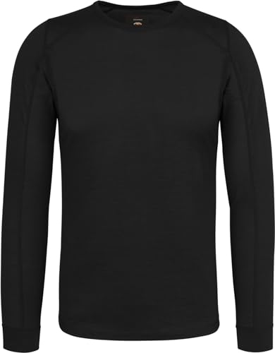 Herren Merino Oberteil Sommer Langarm Shirt Pullover leichtes Outdoor Shirt - Rundhalsausschnitt Funktionsoberteil 100% RWS Merinowolle Farbe Schwarz Größe 3XL von normani