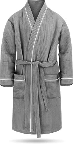 Herren Morgenmantel aus 100% Baumwolle - Waffelbademantel - dünner Kimono für Männer (Gr. S - 6XL) Farbe Grau Größe XXL von normani
