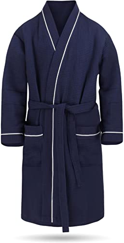 Herren Morgenmantel aus 100% Baumwolle - Waffelbademantel - dünner Kimono für Männer (Gr. S - 6XL) Farbe Navy Größe 3XL von normani