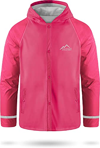 Kids Kinder Regenjacke mit Kapuze Regenmantel mit Einschubtaschen für Jungen und Mädchen - Wassersäule: 5000 mm mit 3M™ Scotchlite™ Reflektoren und 2-Wege-Stretch Farbe Fuchsia Größe XL-158/164 von normani