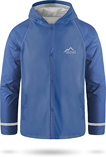 Kids Kinder Regenjacke mit Kapuze Regenmantel mit Einschubtaschen für Jungen und Mädchen - Wassersäule: 5000 mm mit 3M™ Scotchlite™ Reflektoren und 2-Wege-Stretch Farbe Hellblau Größe L-146/152 von normani