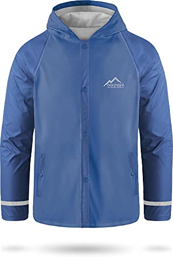 Kids Kinder Regenjacke mit Kapuze Regenmantel mit Einschubtaschen für Jungen und Mädchen - Wassersäule: 5000 mm mit 3M™ Scotchlite™ Reflektoren und 2-Wege-Stretch Farbe Hellblau Größe XXL-170/176 von normani