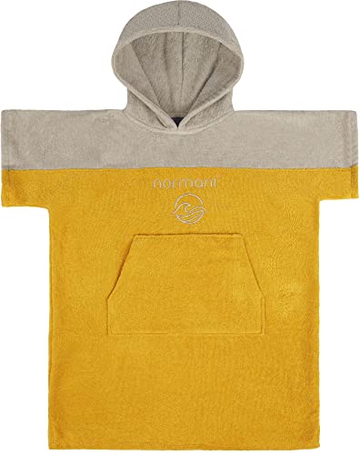 Kinder Badeponcho - Strandponcho aus Bio-Baumwolle - Handtuch - Poncho mit Kapuze für Jungen und Mädchen von 0-13 Jahren - Bademantel aus schadstofffreiem Material Farbe Gelb Größe 10 - 13 Jahre von normani