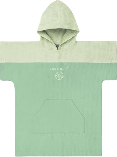 Kinder Badeponcho aus Waffelpique 100% Bambusviskose - Handtuch-Poncho mit Kapuze leicht und kompakt - Surfer Poncho in Europa hergestellt Farbe Grün Größe 6-9 Jahre von normani