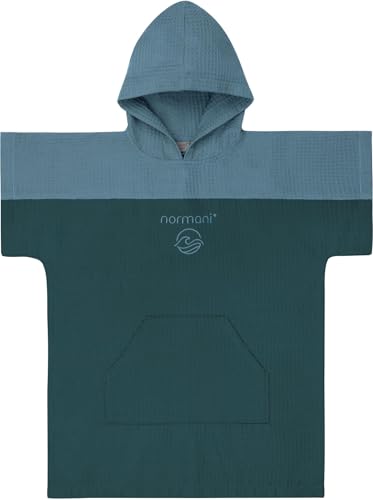 Kinder Badeponcho aus Waffelpique 100% Bambusviskose - Handtuch-Poncho mit Kapuze leicht und kompakt - Surfer Poncho in Europa hergestellt Farbe Petrol Größe 6-9 Jahre von normani