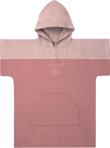 Kinder Badeponcho aus Waffelpique 100% Bambusviskose - Handtuch-Poncho mit Kapuze leicht und kompakt - Surfer Poncho in Europa hergestellt Farbe Rosa Größe 6-9 Jahre von normani
