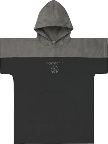 Kinder Badeponcho aus Waffelpique 100% Bambusviskose - Handtuch-Poncho mit Kapuze leicht und kompakt - Surfer Poncho in Europa hergestellt Farbe Schwarz Größe 2-5 Jahre von normani