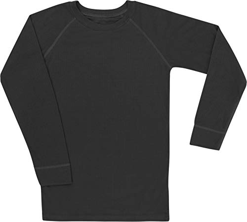 Kinder Thermounterhemd Langarm Longsleeve für Mädchen und Jungen mit schnelltrocknendem Quick-Dry-Funktionsmaterial für Ski, Sport und Freizeit Farbe Dunkelschwarz Größe 104 von normani