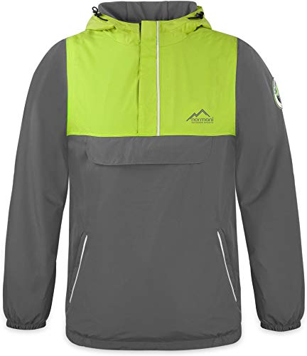 Kinder Winterjacke Windbreaker Regenjacke für Junge und Mädchen - wasserdichter Anorak 7.000 mm Wassersäule mit 3M™ Scotchlite™ Reflektor Streifen Farbe Grau/Grün Größe 110-116 von normani