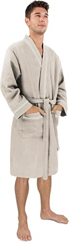 Herren Morgenmantel Bademantel für Männer aus leichter weicher Baumwolle mit Waffeloptik Farbe Beige Größe 4XL von normani