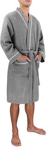 Morgenmantel für Herren aus weicher Baumwolle mit Waffeloptik Farbe Grau Größe L von normani