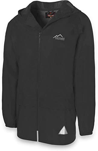 Outdoor Regenjacke Laufjacke Fahrradjacke mit Kapuze und "3M Scotchlite" Reflektoren beidseitig für maximale Sicherheit Farbe Schwarz Größe 9/XXL von normani