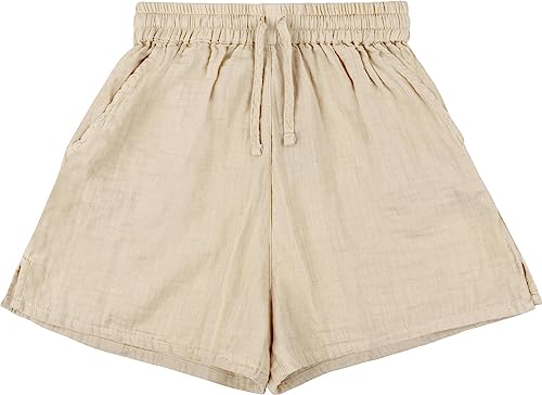 Sommer Musselin Hose für Damen in kurz oder lang mit geradem Schnitt - Shorts für den Sommer für Frauen Gr. S -XL aus 100% Baumwolle-Musselin Farbe Kurz Beige Größe L/XL von normani