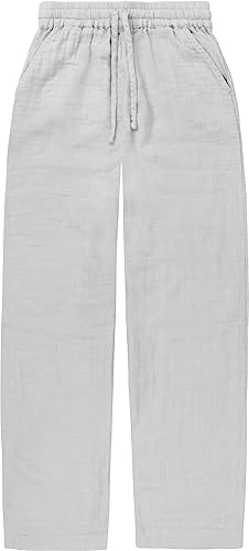 Sommer Musselin Hose für Damen in kurz oder lang mit geradem Schnitt - Shorts für den Sommer für Frauen Gr. S -XL aus 100% Baumwolle-Musselin Farbe Lang Weiß Größe L/XL von normani