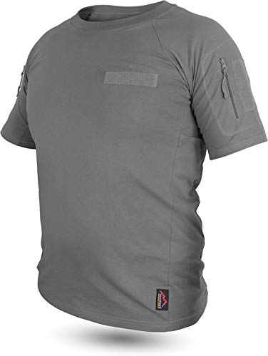Tactical BDU Kampfshirt T-Shirt mit Klettpatches, Armtaschen & versteckten Seitentaschen Farbe Stonegrau Größe 8/XL von normani