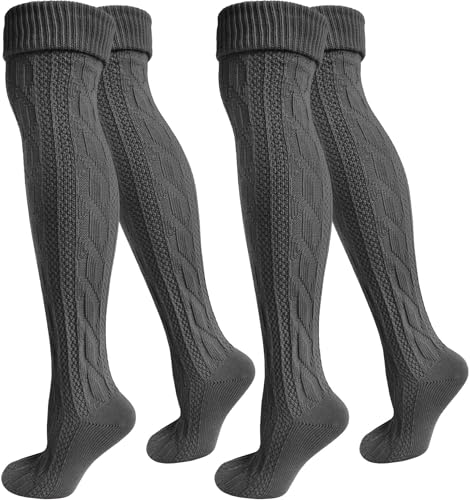 Trachten-Kniestrümpfe mit Zopfstrickmuster – 1, 2 oder 4 Paar, Bayerisches Design, Extralang & Bequem Farbe Anthrazit - 2 Paar Größe 43/46 von normani