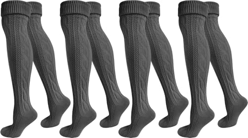 Trachten-Kniestrümpfe mit Zopfstrickmuster – 1, 2 oder 4 Paar, Bayerisches Design, Extralang & Bequem Farbe Anthrazit - 4 Paar Größe 39/42 von normani