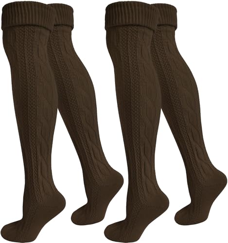 Trachten-Kniestrümpfe mit Zopfstrickmuster – 1, 2 oder 4 Paar, Bayerisches Design, Extralang & Bequem Farbe Braun - 2 Paar Größe 47/50 von normani