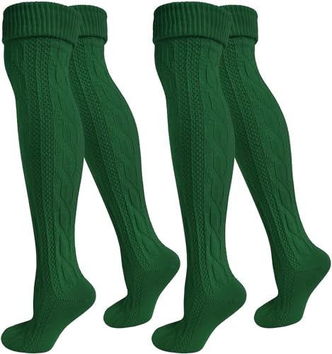 Trachten-Kniestrümpfe mit Zopfstrickmuster – 1, 2 oder 4 Paar, Bayerisches Design, Extralang & Bequem Farbe Grün - 2 Paar Größe 43/46 von normani