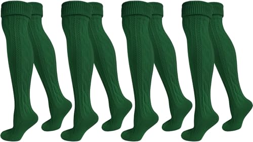Trachten-Kniestrümpfe mit Zopfstrickmuster – 1, 2 oder 4 Paar, Bayerisches Design, Extralang & Bequem Farbe Grün - 4 Paar Größe 39/42 von normani