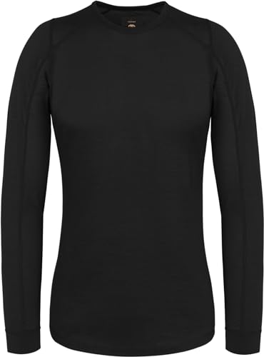 Ultraleichter Damen Merino Pullover Merino Shirt Sommer Outdoor Langarm Shirt Rundhals - 100% RWS Merinowolle Farbe Schwarz Größe L von normani