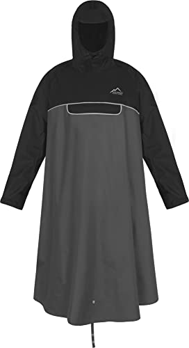 Unisex Regenponcho EXTRA Lang mit Ärmeln und Brusttasche für Damen und Herren - Brusttasche und 3M™ Scotchlite™ Reflektor - 100% Winddicht - 100% Wasserdicht Farbe Schwarz/Anthrazit Größe XXL/3XL von normani