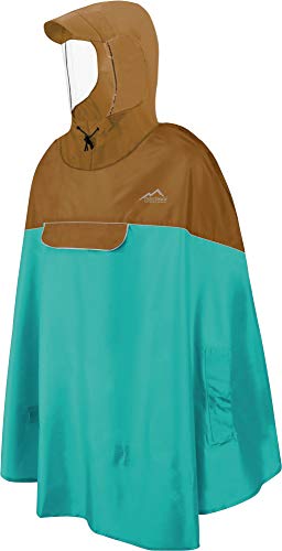 Wasserdicher Fahrrad-Regenponcho Regencape für Damen und Herren - Kapuze mit Sichtfenster - Wassersäule: 12.000 mm - 3M™ Scotchlite™ Reflektor und YKK-Reißverschluss Farbe Braun/Petrol Größe S-M von normani