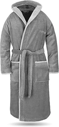 normani® Baumwoll Bademantel mit Kapuze in weicher Premium Qualität mit Öko Tex 100 für Damen und Herren Farbe Grau/Hellgrau Größe 4XL von normani