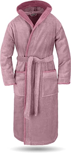 normani® Baumwoll Bademantel mit Kapuze in weicher Premium Qualität mit Öko Tex 100 für Damen und Herren Farbe Hellrosa/Rosa Größe 4XL von normani