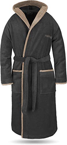 normani® Baumwoll Bademantel mit Kapuze in weicher Premium Qualität mit Öko Tex 100 für Damen und Herren Farbe Schwarz/Beige Größe XL von normani