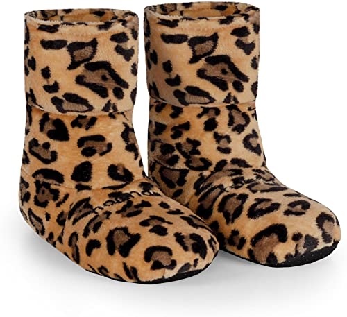 normani® Körnerpantoffeln - Hausschuhe für die Mikrowelle - Hausstiefel mit Leinsamenfüllung - extra hoher Schaft Farbe Leopard Größe M=36/40 von normani