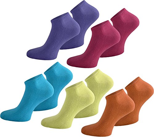 normani 10 Paar Sneakers Socken für Sie und Ihn - Laufsocken Sportsocken in Unisex Farbe Pink/Flieder/Orange/Gelb/Türkis Größe 37/42 von normani