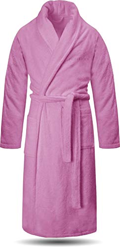 normani 100% Baumwoll Bademantel Saunamantel zweifarbig und einfarbig mit und ohne Kapuze für Damen und Herren (Gr. XS - 4XL) Farbe Rosa Größe 4XL von normani