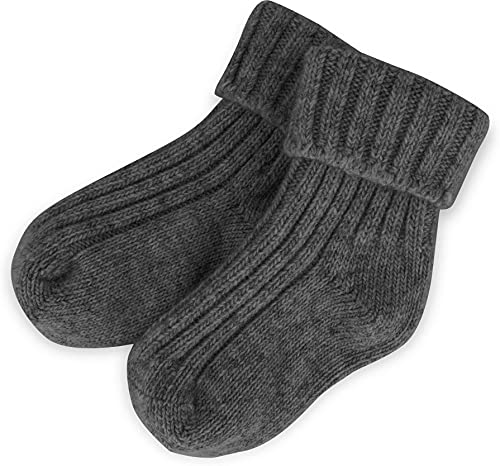 normani 2 Paar Baby G.O.T.S Bio Schafwollsocken – Nachhaltige, Atmungsaktive und Robuste Wollsocken – Fair Produziert aus Schurwolle und Baumwolle Farbe Anthrazit Größe 15-16 von normani