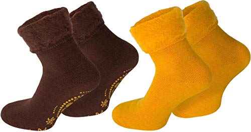 normani 2 Paar Kuschelsocken/Bettsocken/Socken Stripe Geringelt mit Elasthan Farbe Dream/Braun/Gelb Größe 39-42 von normani