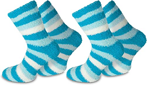 normani 2 Paar Kuschelsocken/Bettsocken/Socken Stripe geringelt mit Elasthan Farbe Ringel/Blau Größe 35-38 von normani